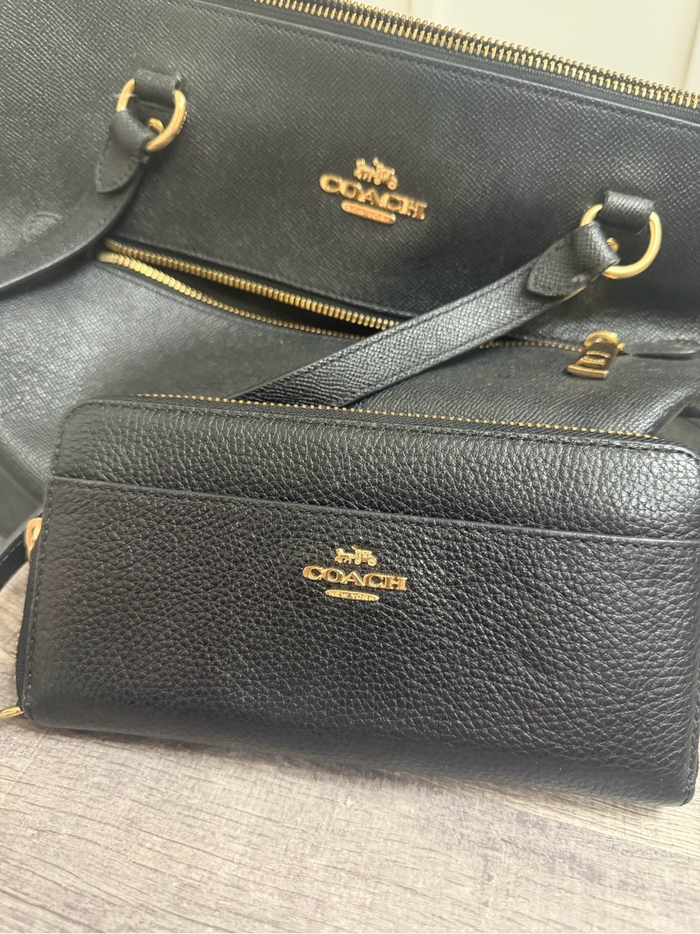 Coach Black Pebbled Leather Handbag and wallet